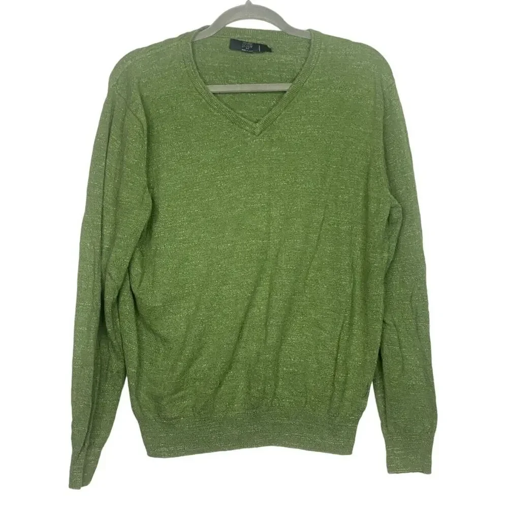 J. Crew Mens Breathable V Neck Long Sleeve Pullover Sweater Cotton L Green